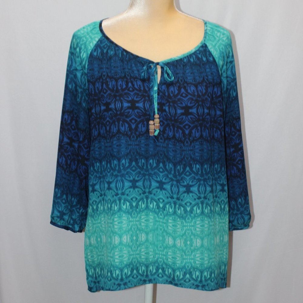 Zac & Rachel Boho Long Sleeve Tie with Wood Beads Top - Picture 1 of 9